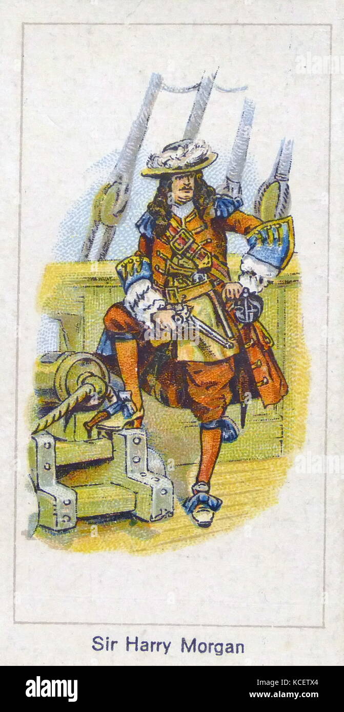 London Zigarette Unternehmenskarte 1924 Darstellung: Sir Henry Morgan (C. 1635-1688), walisischer Privateer (Pirate), Gutsbesitzer und später Vizegouverneur von Jamaika. Stockfoto