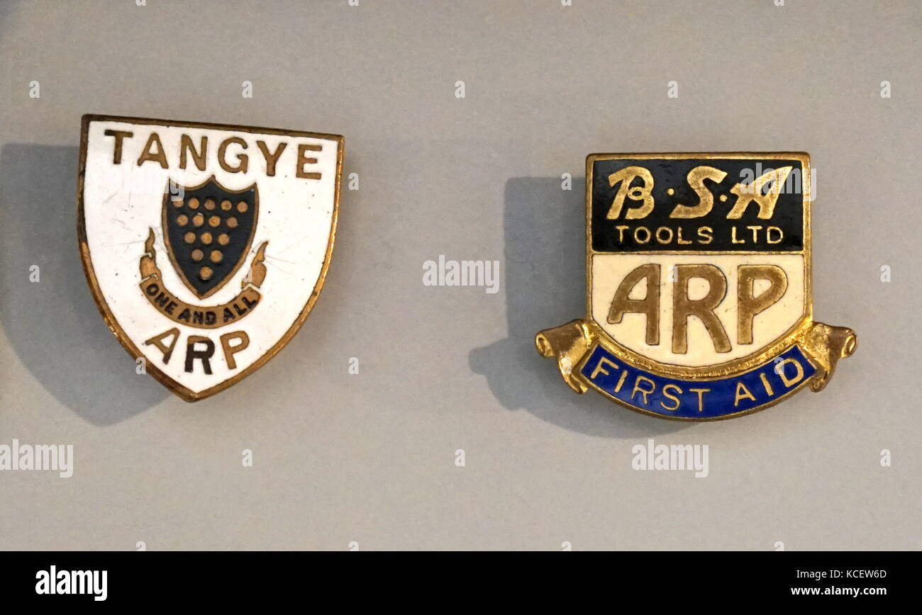 Revers Abzeichen von der britischen zivilen Verteidigung ARP verwendet, im Zweiten Weltkrieg. Stockfoto