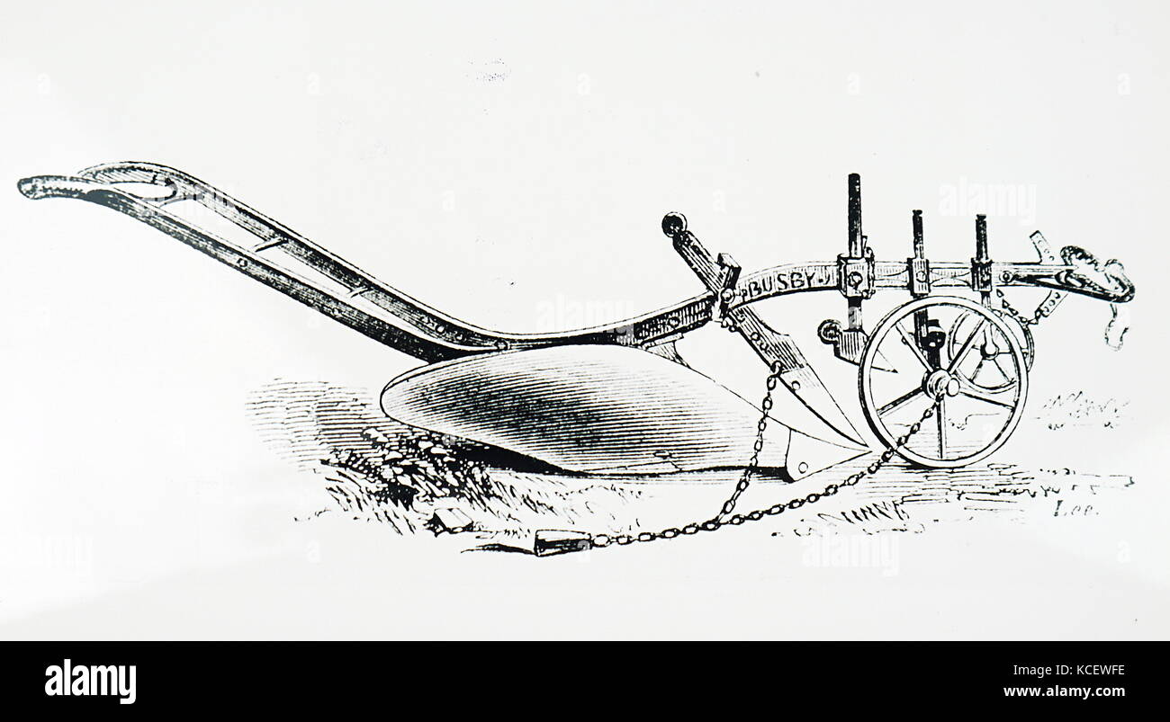 Kupferstich mit der Darstellung der busby zwei - Pferd pflügen. Vom 19. Jahrhundert Stockfoto