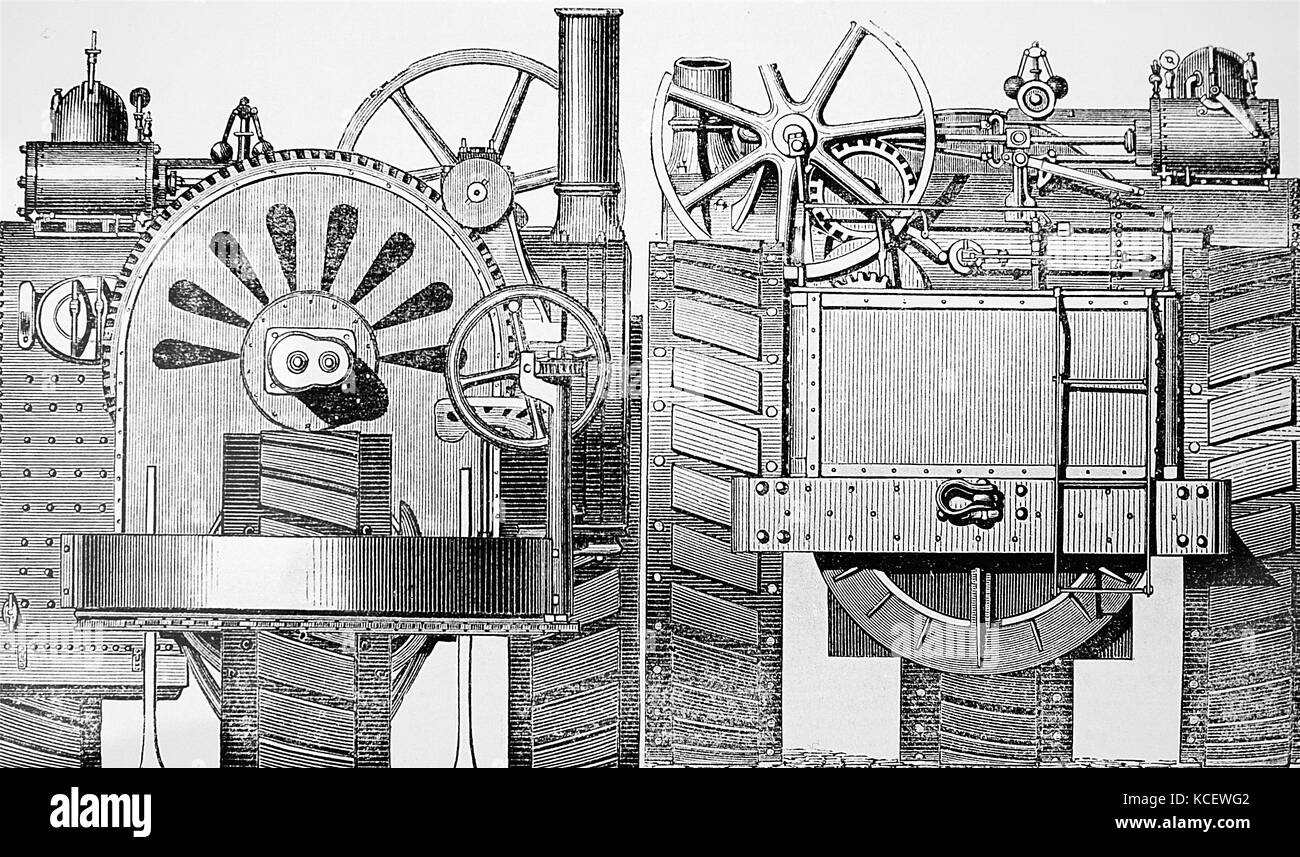Gravur, die das Pflügen und Zugmaschine von J.&F. Howard von Bedford. Vom 19. Jahrhundert Stockfoto