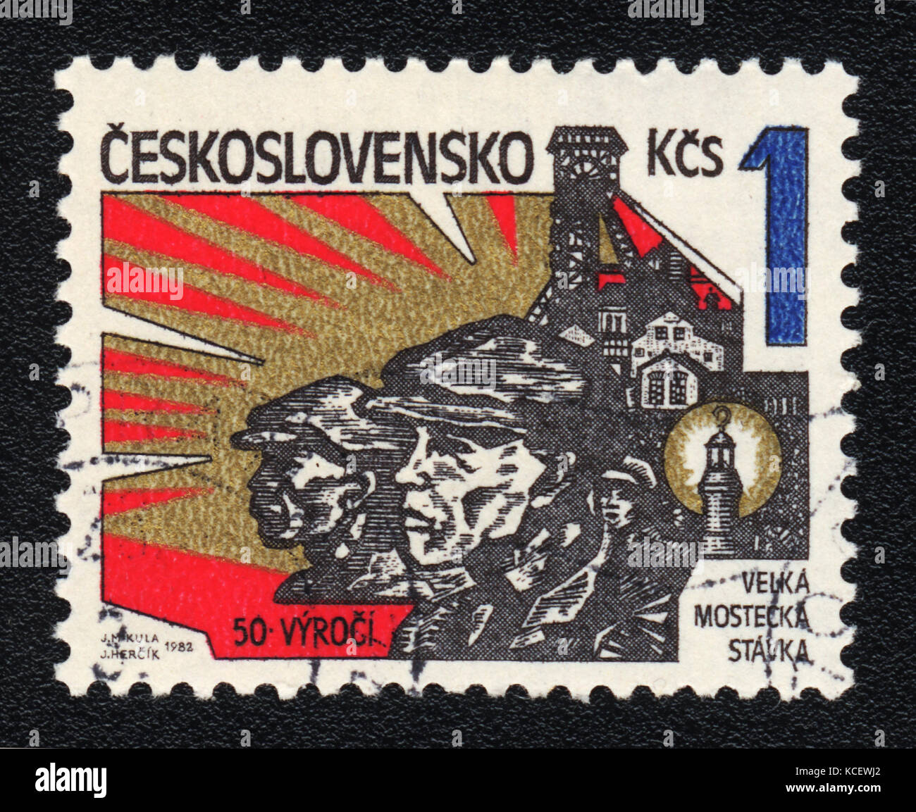 Eine Briefmarke in der Tschechoslowakei gedruckt zeigt die große Die meisten Streik, ca. 1982 Stockfoto
