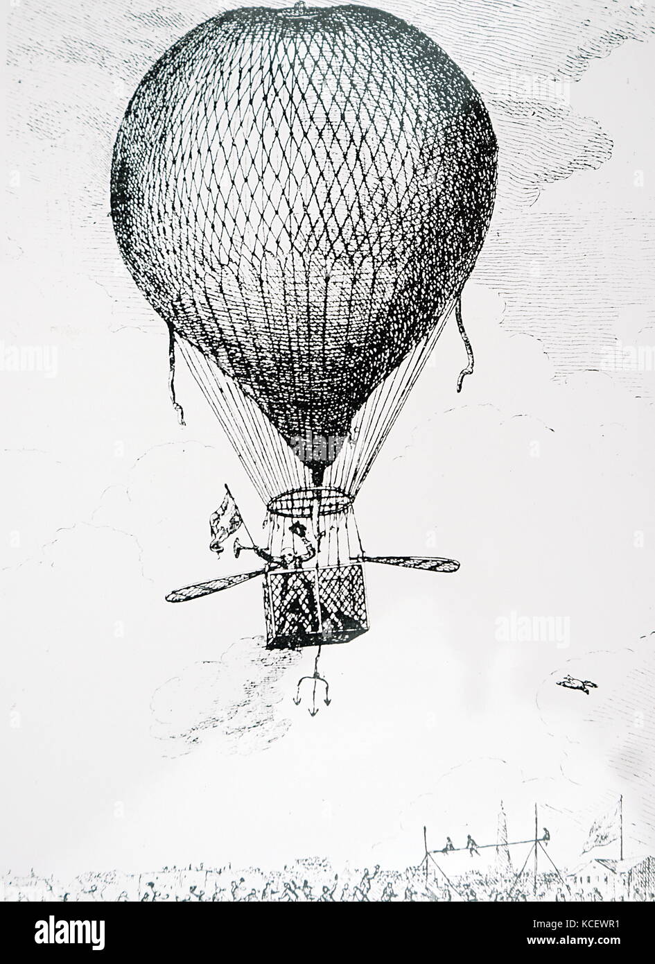 Gravur, Vincenzo Lunardi (1759-1839), einem italienischen Luftschiffer, seine erste Ballon aufstieg in England. Vom 18. Jahrhundert Stockfoto