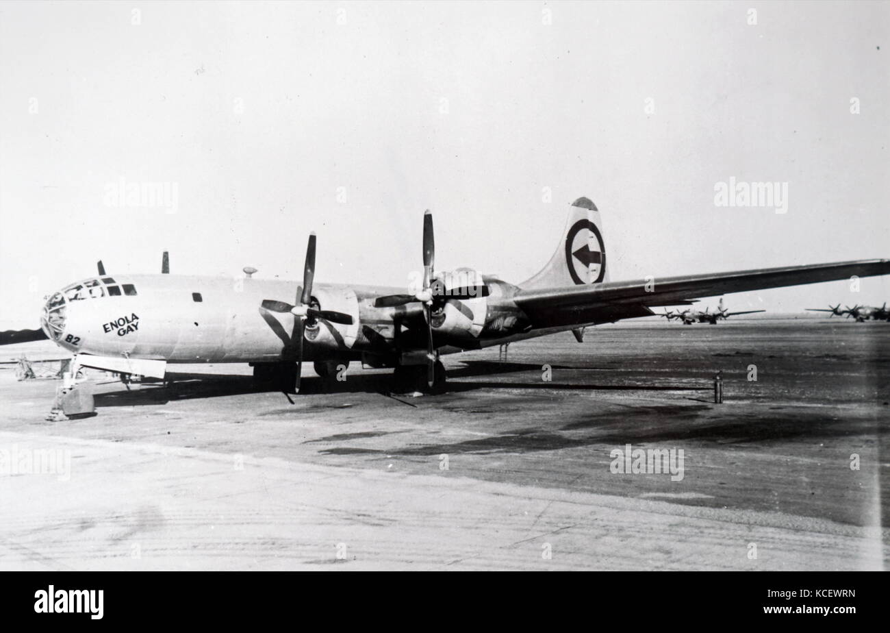 Foto der Enola Gay Ebene, eine Boeing B-29 Superfortress Bomber, die verwendet wurde, um die erste Atombombe auf Japan zu fallen. Vom 20. Jahrhundert Stockfoto