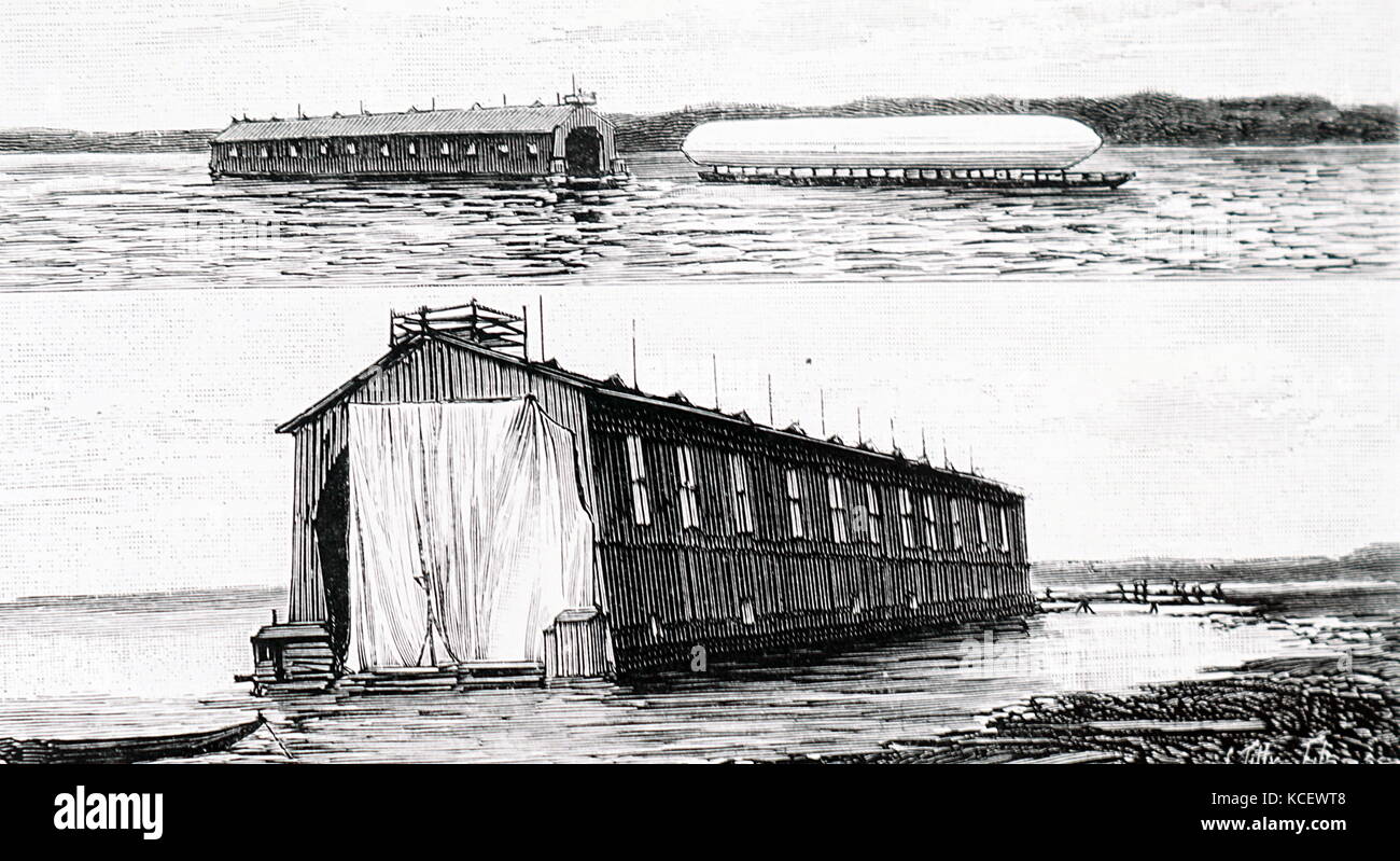 Kupferstich mit der Darstellung der Zeppelin Luftschiff, am Bodensee, nach der Deutschen Ferdinand Graf von Zeppelin (1838-1917) ein deutscher General und späteren Flugzeughersteller benannt. Vom 20. Jahrhundert Stockfoto