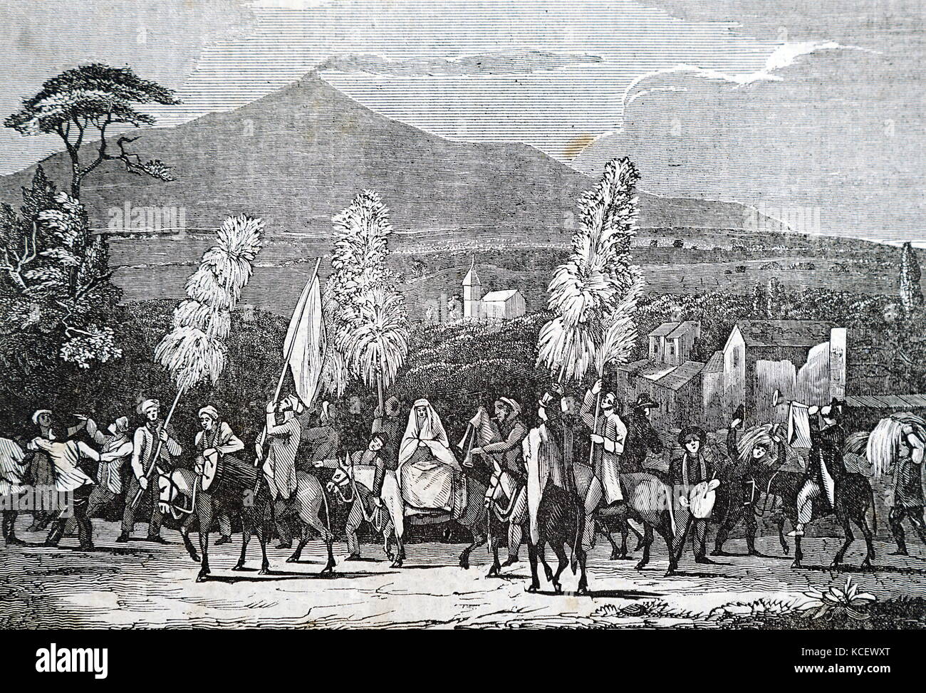 Ein Beispiel für eine bauernhochzeit Prozession, Sizilien, Italien. Vom 19. Jahrhundert Stockfoto