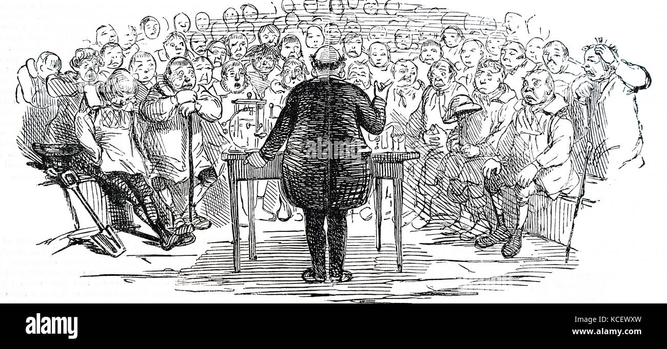 Cartoon, Professor Buchweizen educing der landwirtschaftlichen Verstand, von John Leech. John Leech (1817-1864) ein englischer Karikaturist und Illustrator. Vom 19. Jahrhundert Stockfoto