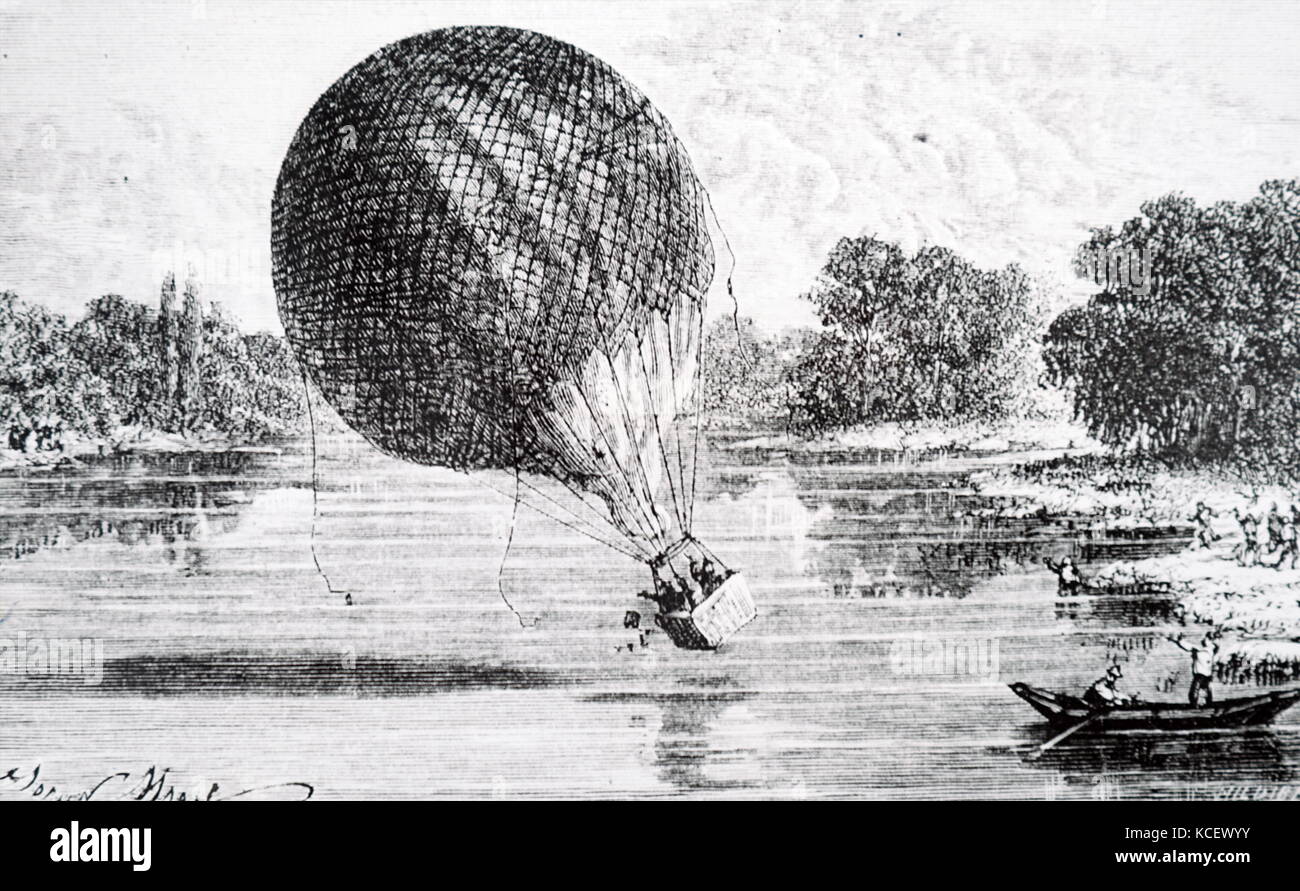 Gravur, James glaisher's Ballon über Westminster. James Glaisher (1809-1903) ein englischer Meteorologe, luftschiffer und Astronom. Vom 19. Jahrhundert Stockfoto