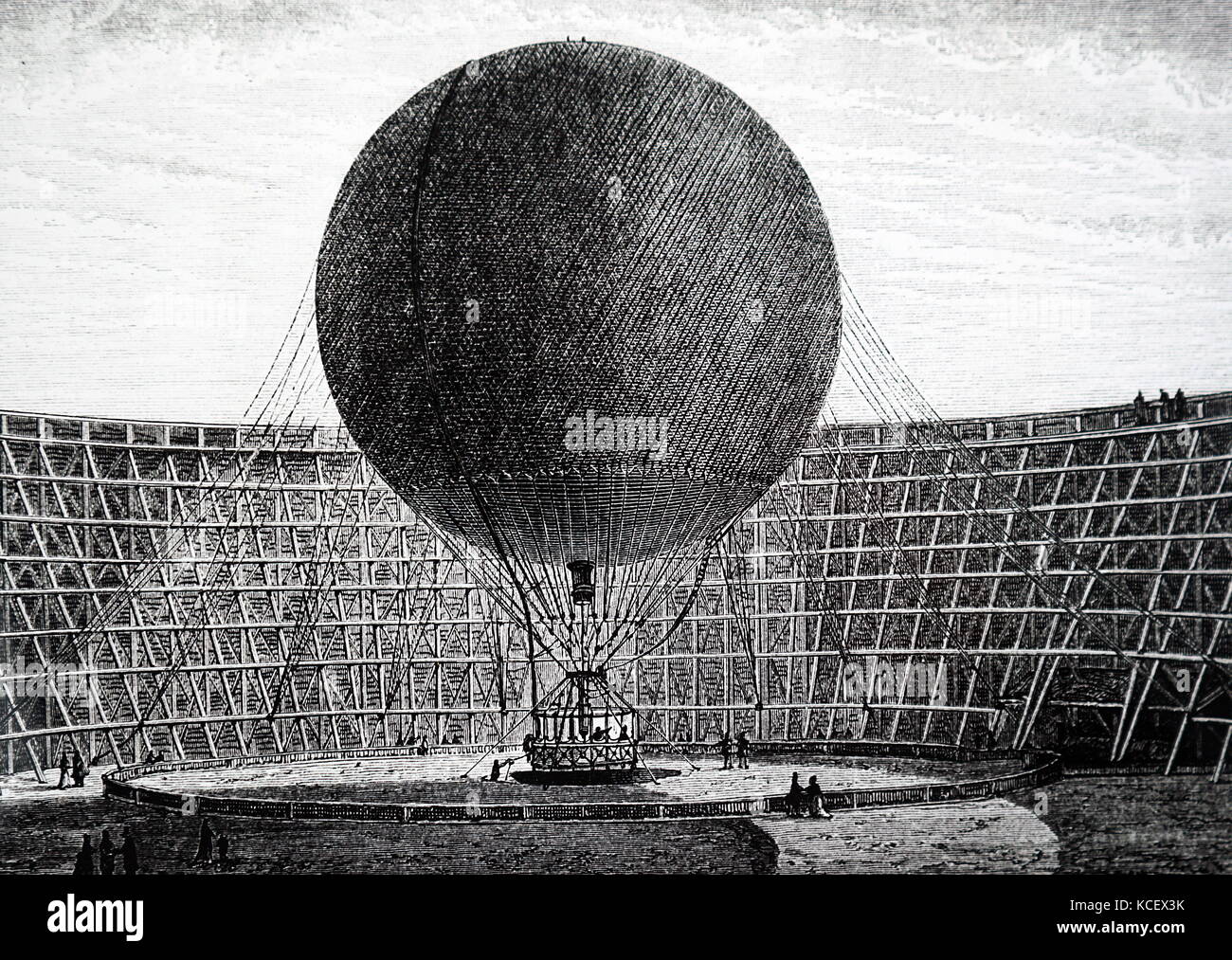 Gravur Darstellung Giffard's Captive Wasserstoff Ballon 'gefangen' in der cremorne Gardens, London. Vom 19. Jahrhundert Stockfoto