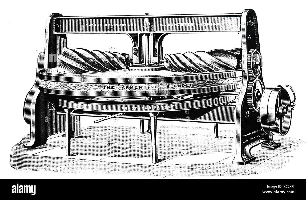 Kupferstich mit der Darstellung eines Butter - Arbeiter und Mixer für große Butter Fabriken, entworfen, um Riemen angetrieben werden. Vom 19. Jahrhundert Stockfoto