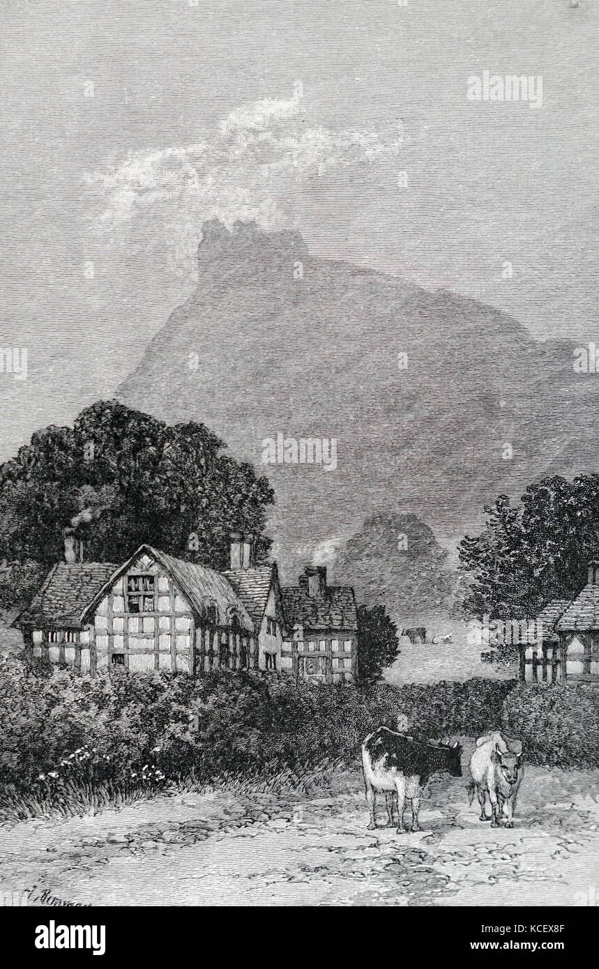 Gravur Darstellung Beeston Castle, Chester, England. Vom 19. Jahrhundert Stockfoto