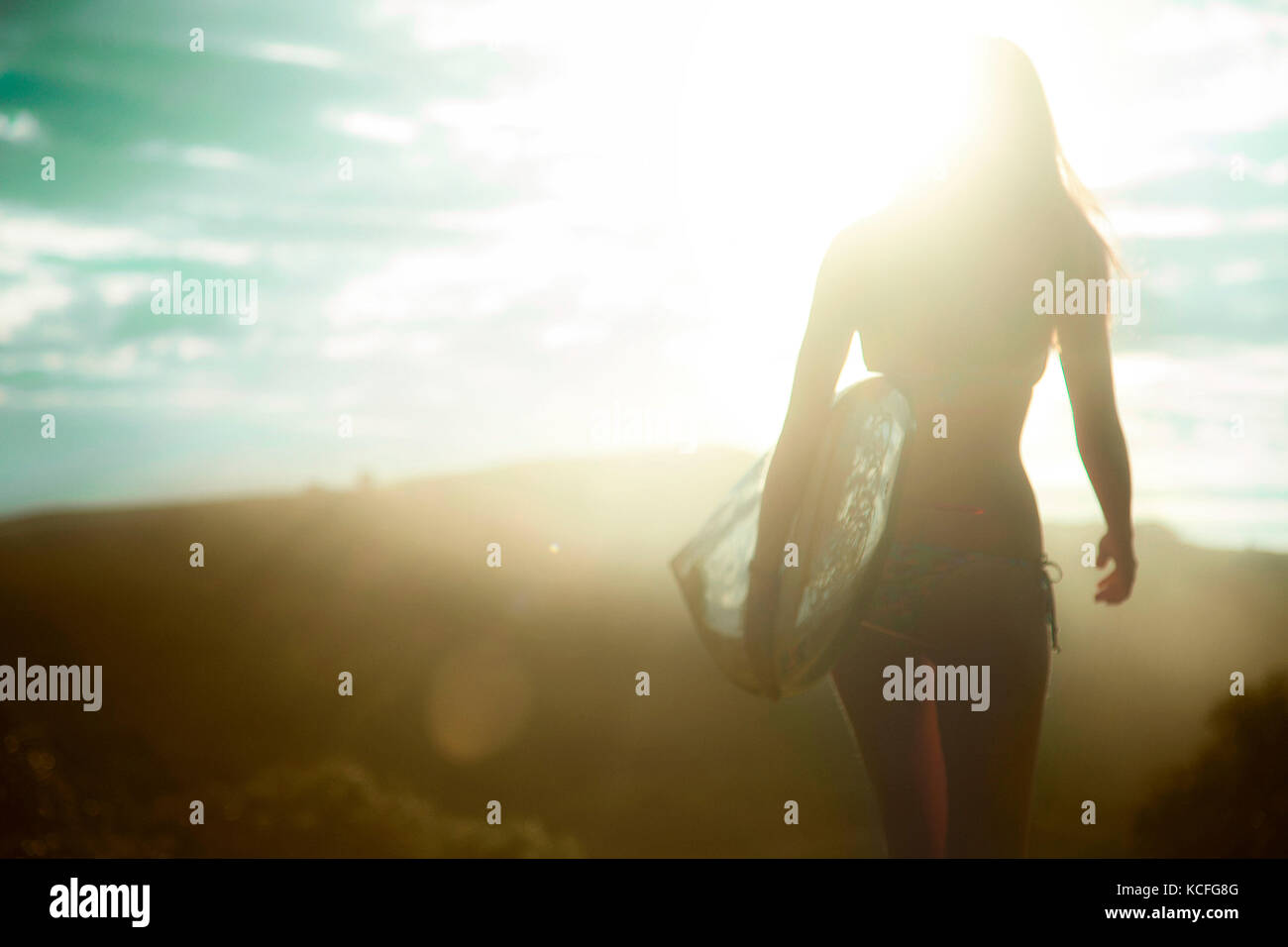 Person, Frau, zurück, strand, meer Stockfoto