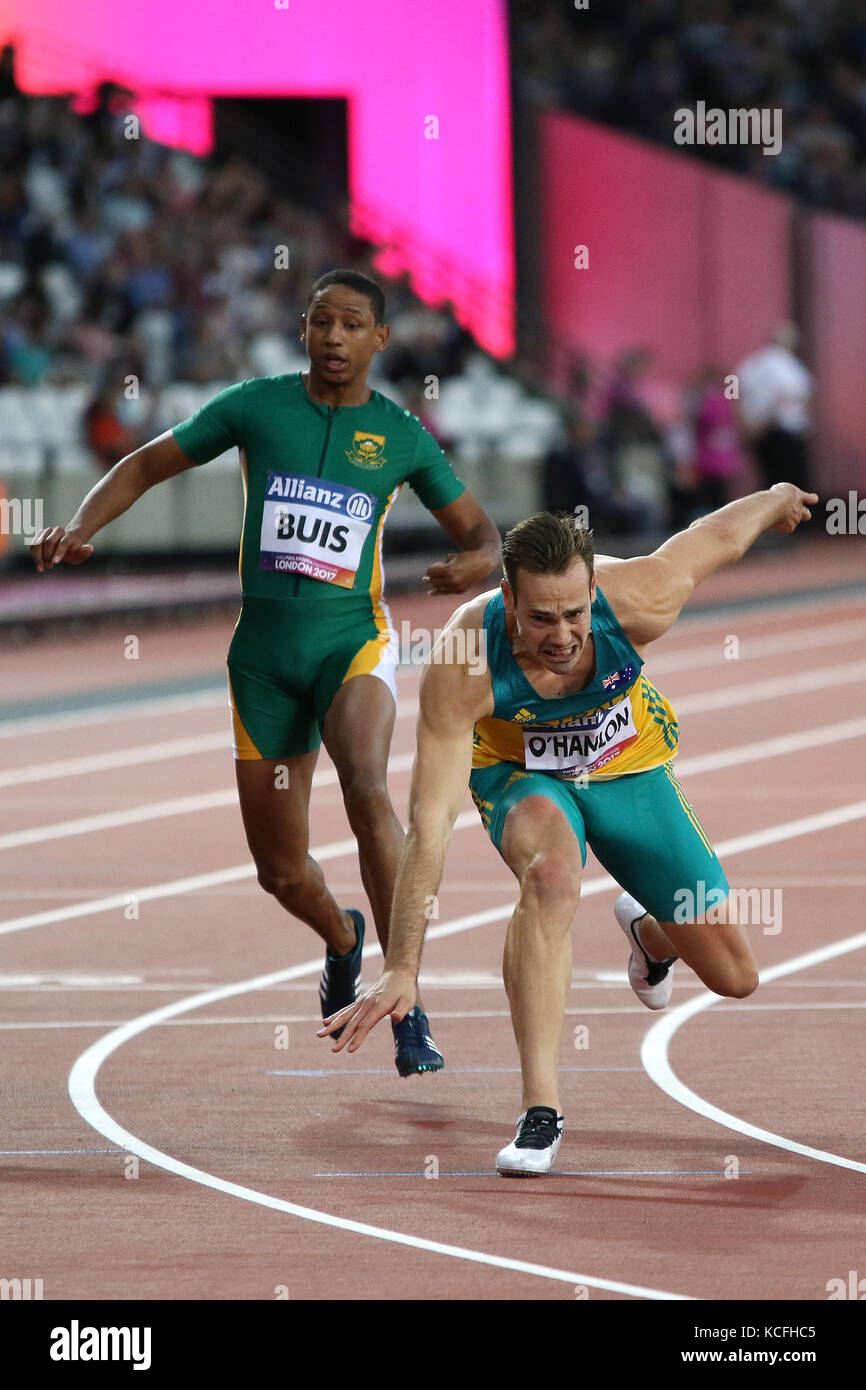 Evan O'HANLON von Austraila gewinnt Gold bei den Herren 100m T38 Finale auf der Welt Para Meisterschaften in London 2017 Stockfoto