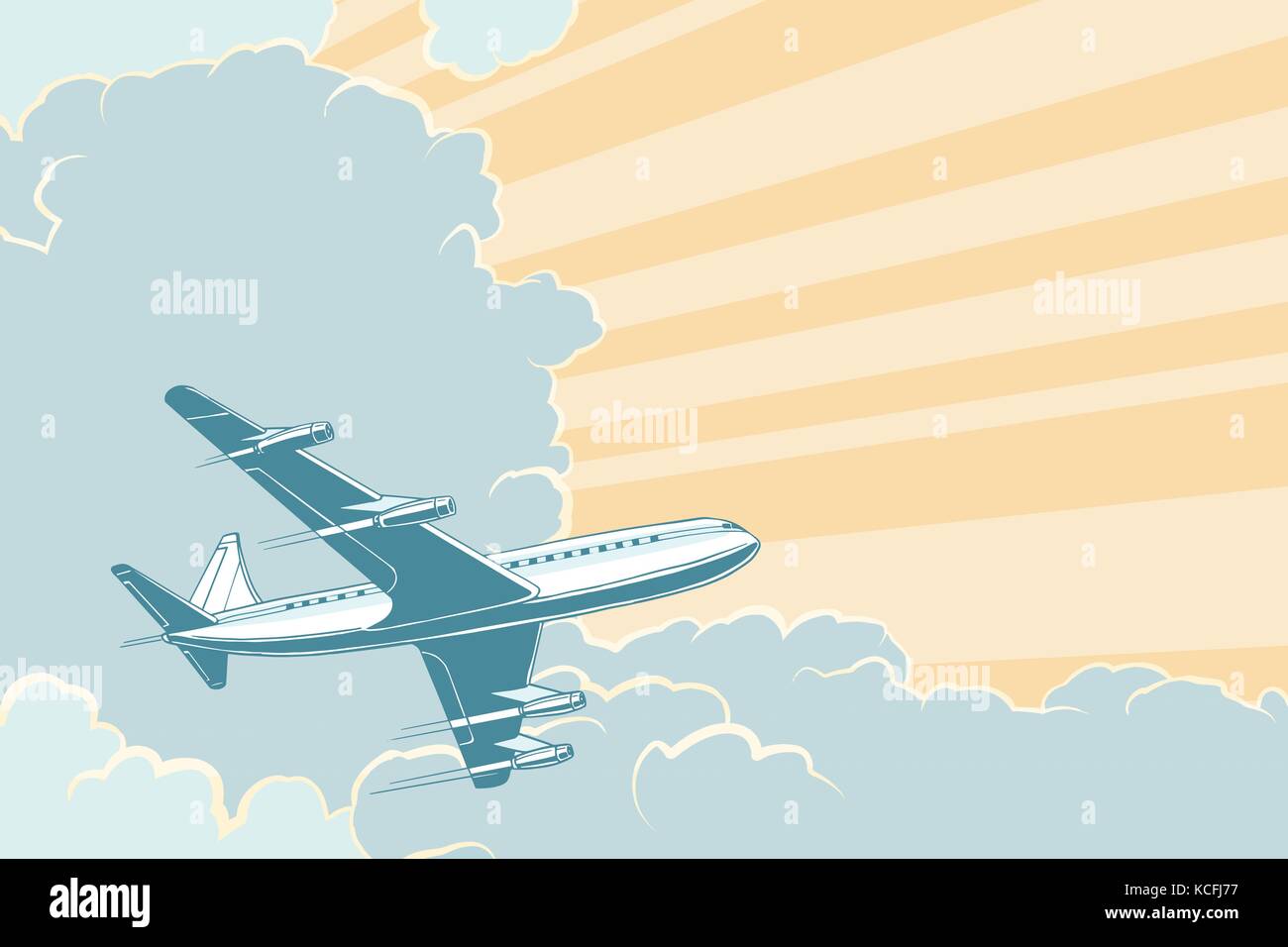 Retro Flugzeug fliegen in den Wolken. Flugreisen Hintergrund Stock Vektor
