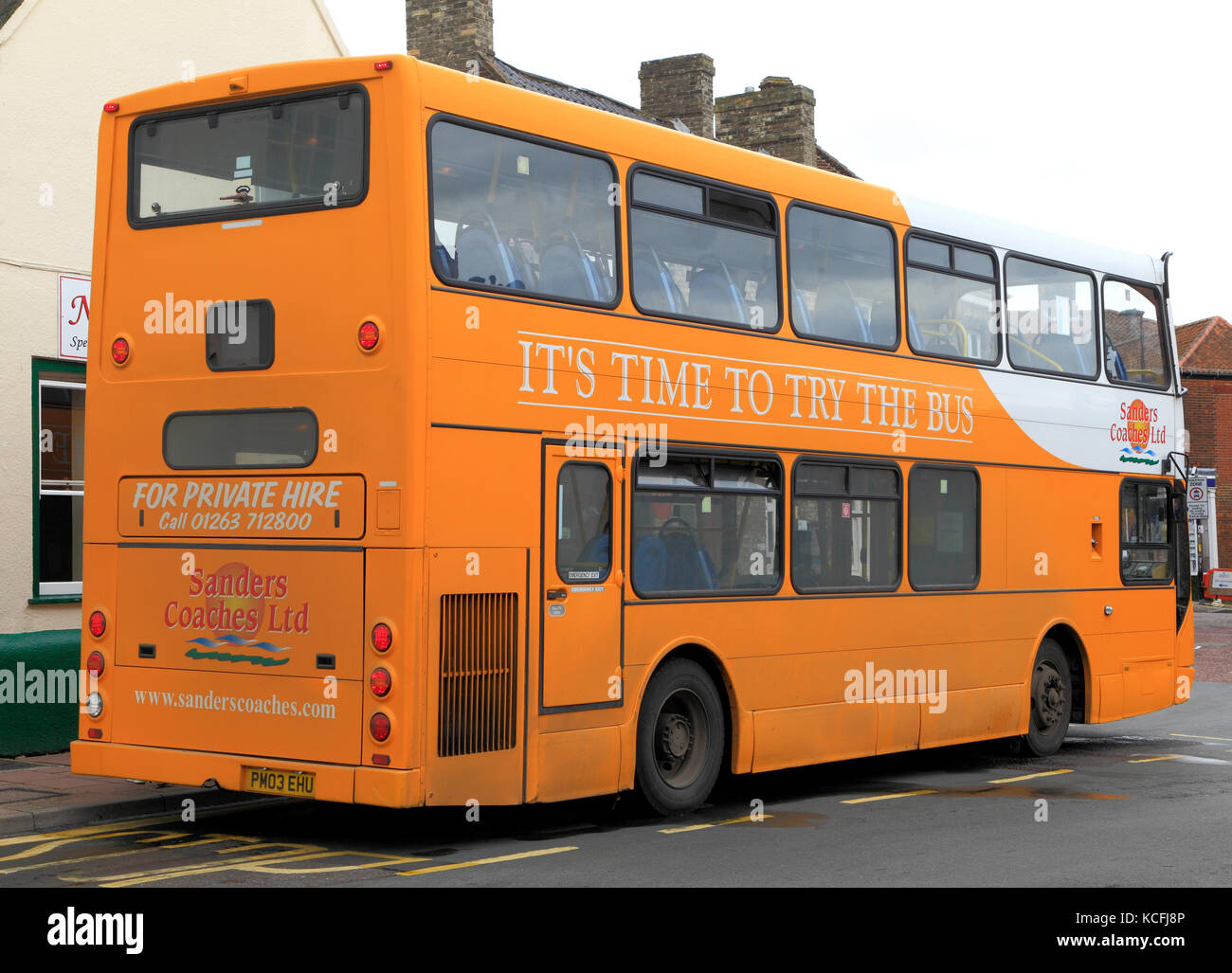 Sanders Trainer, öffentlicher Verkehr, private, Reisebus, Reisen, Reise, Ausflug, Ausflüge, Reisen unternehmen, firmen, Reisen, Fakenham, Norfolk, Großbritannien Stockfoto