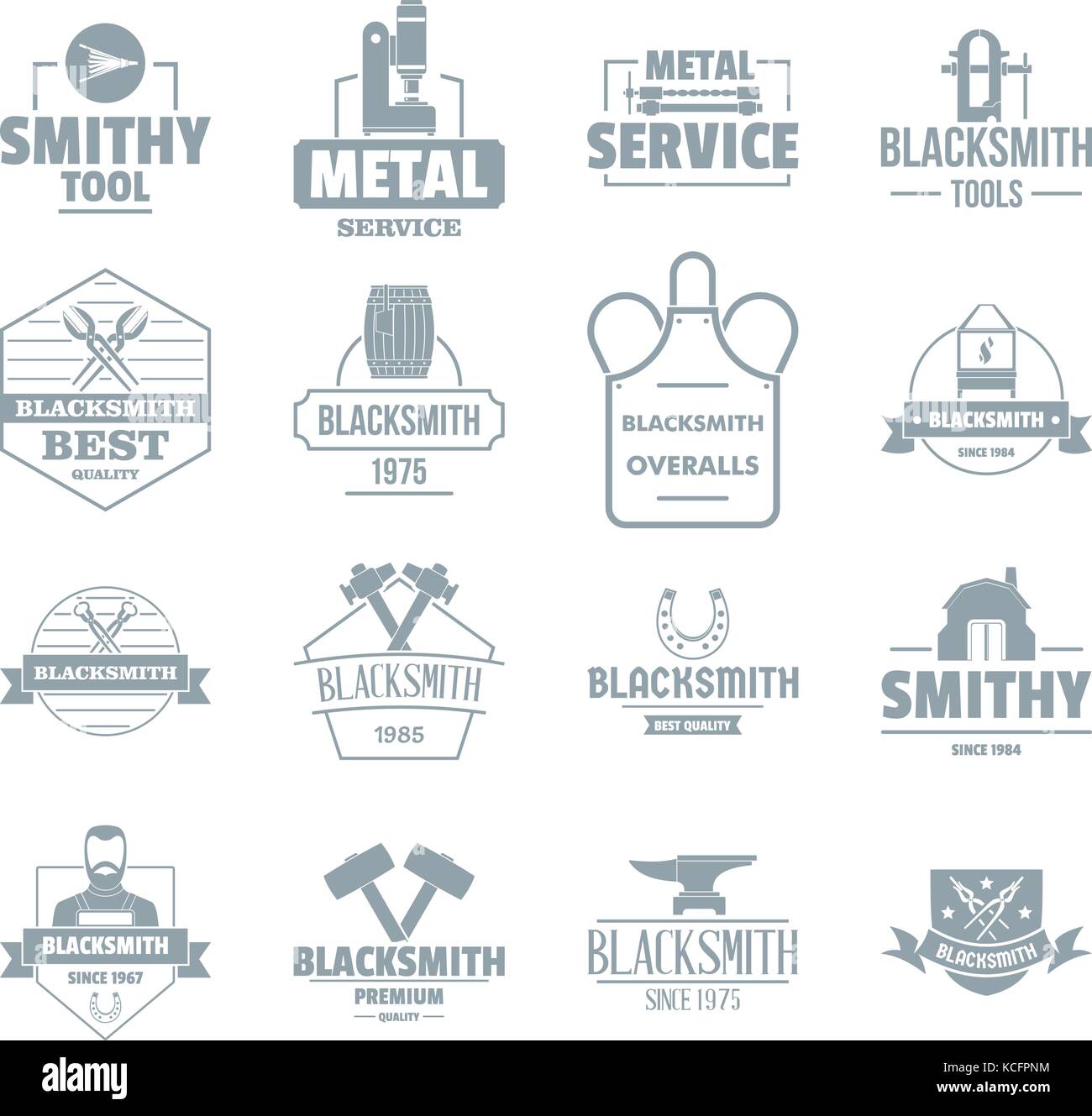 Schmied Metall logo Symbole gesetzt, einfachen Stil Stock Vektor