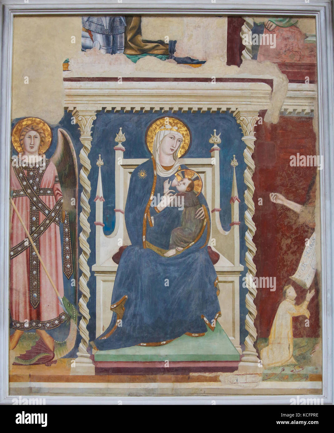 Fresko in 1314 Erstellt von Lippo Memmi in der Kirche von Sant Agostino in San Gimignano, Toskana, Italien, das die Madonna mit der Milch Stockfoto