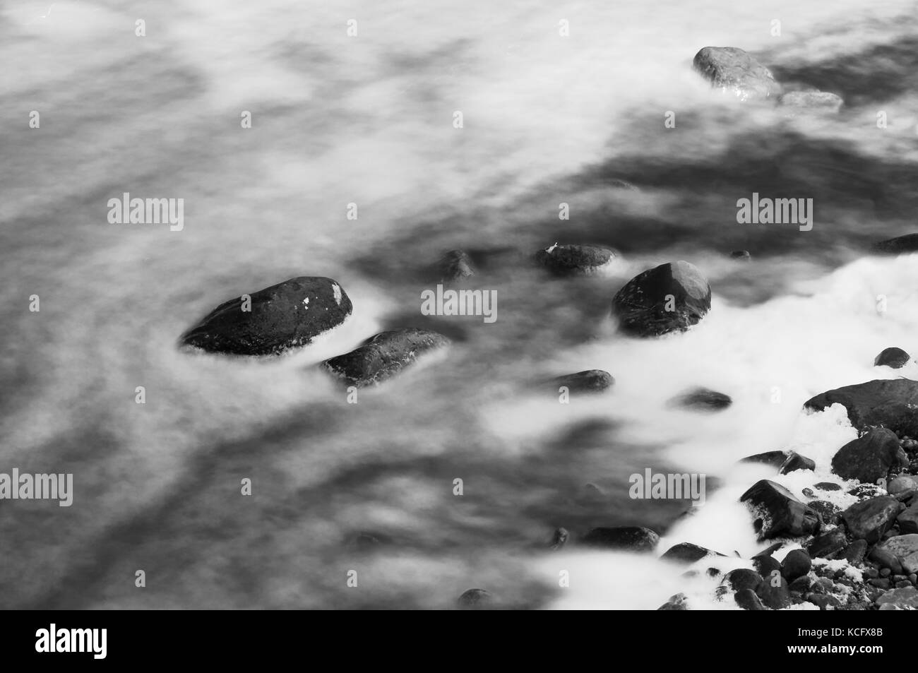 Einer langen Aufnahme mit einem 10 stop Filter Wasser fließt, um einen kleinen Boulder im Fluss swale, North Yorkshire, England Stockfoto