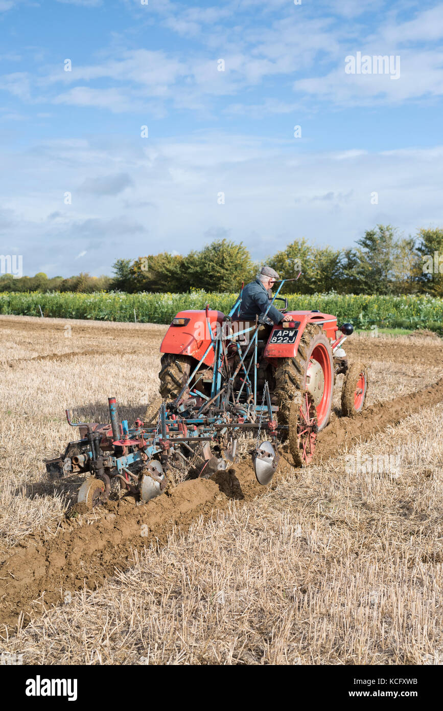Oldtimer Traktor Pflügen Wettbewerb auf Fairford, Faringdon, Filkins und Burford Pflügen Gesellschaft zeigen. Lechlade an der Themse, Gloucestershire, VEREINIGTES KÖNIGREICH Stockfoto