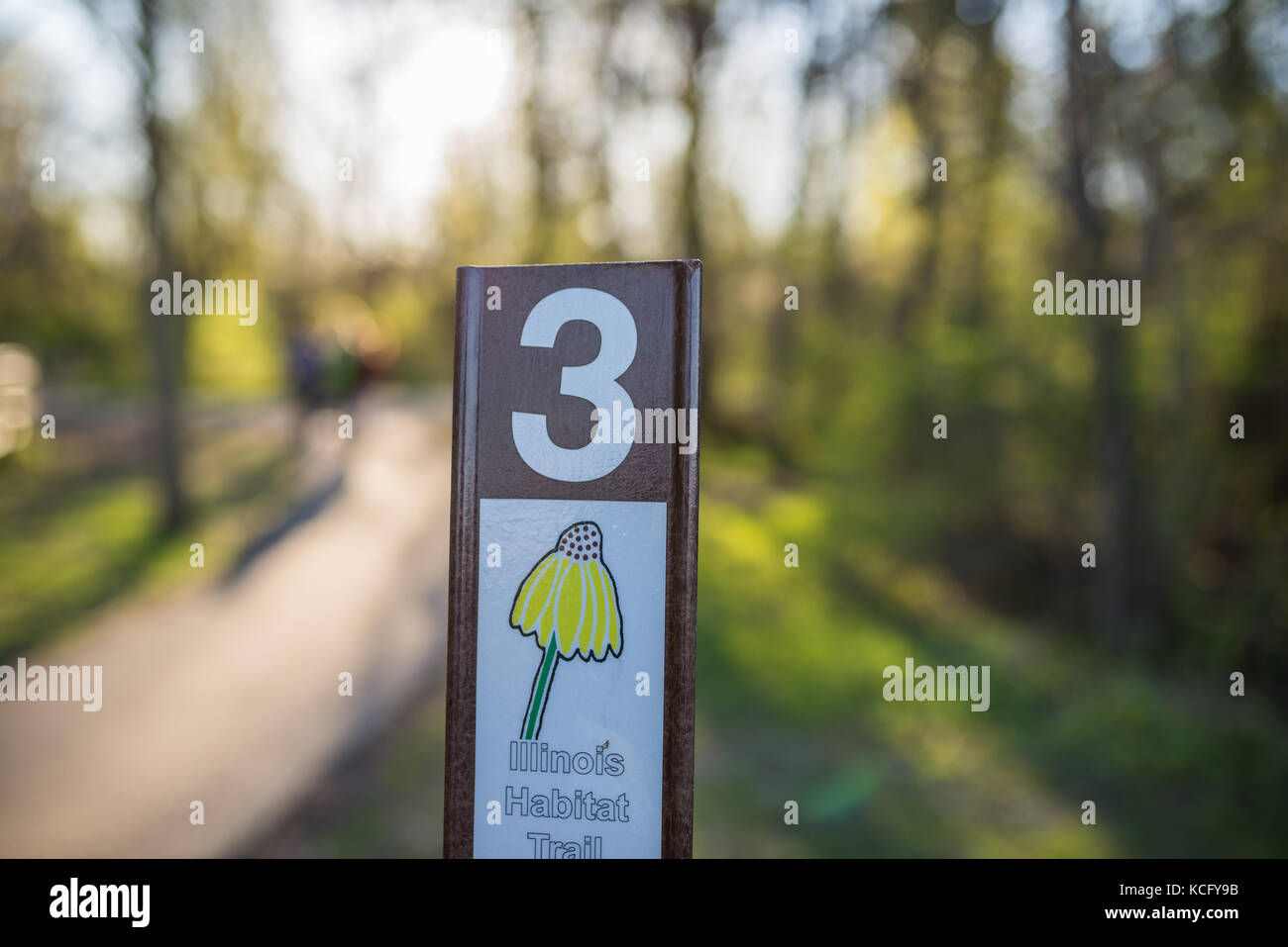 Illinois Lebensraum Wanderweg Wegweiser in Forest Preserve Stockfoto