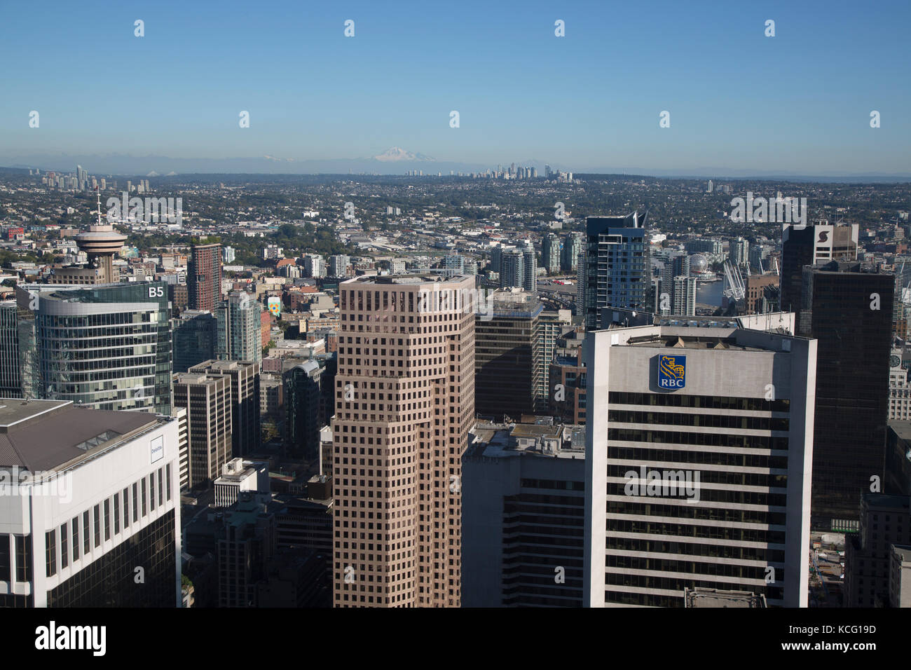 Nordamerika, Kanada, Britisch Kolumbien, Vancouver, hohe Betrachtungswinkel in der Nähe der Hafen von Vancouver, Skyline der Stadt. Stockfoto