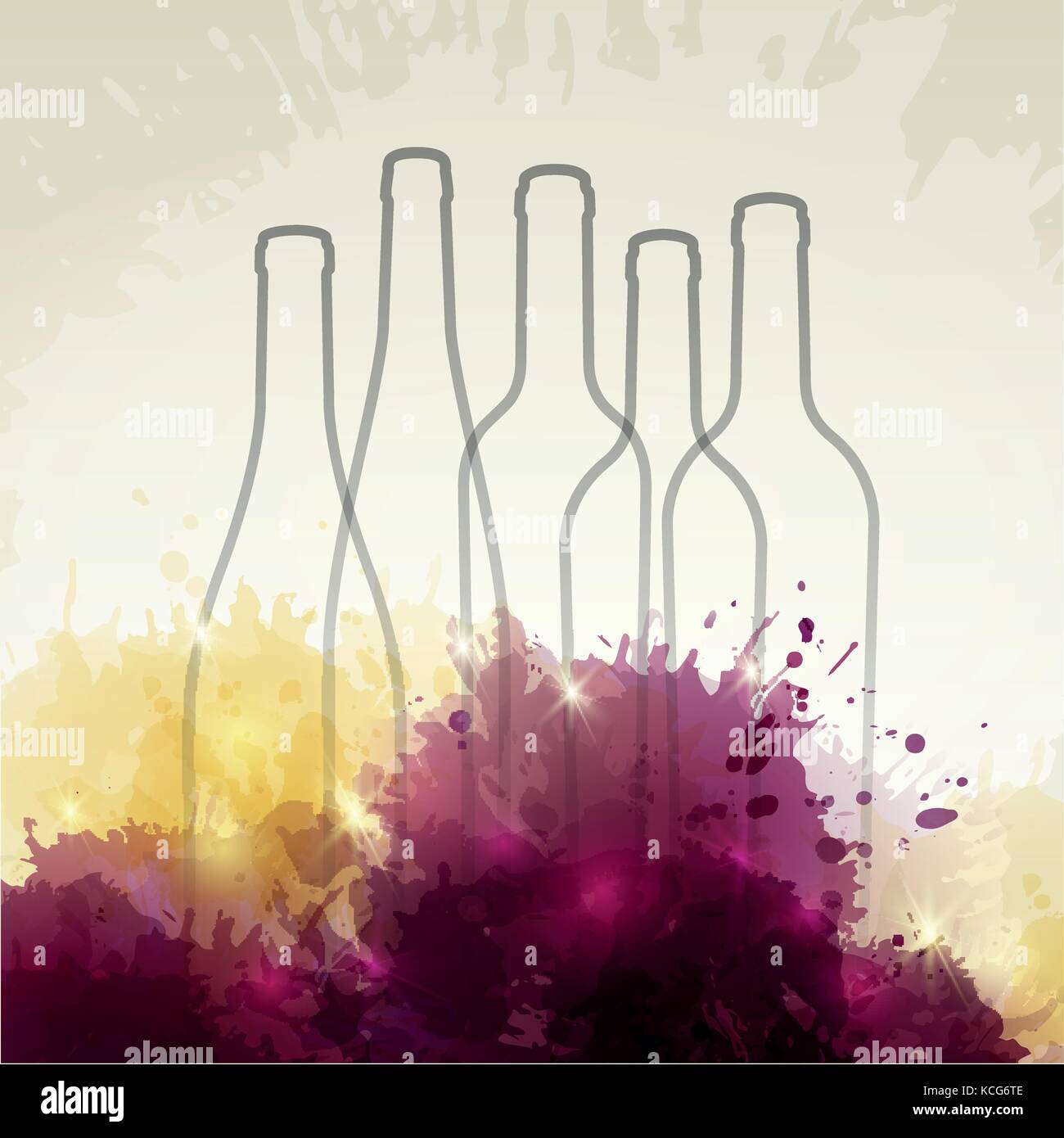 Hintergrund mit bunten Flecken und Wein. Abbildung: Weinflaschen Stock Vektor