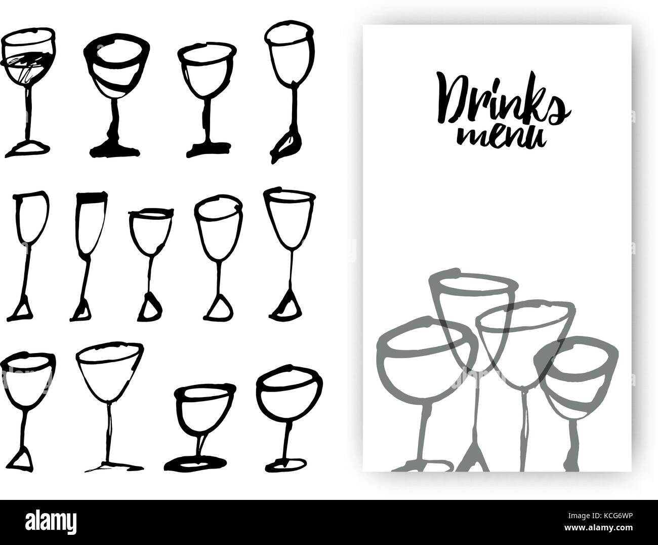 Satz von Hand gezeichnet drink Cups. Idea Design mit Getränk Gläser für das Menü. Vector Illustration Stock Vektor