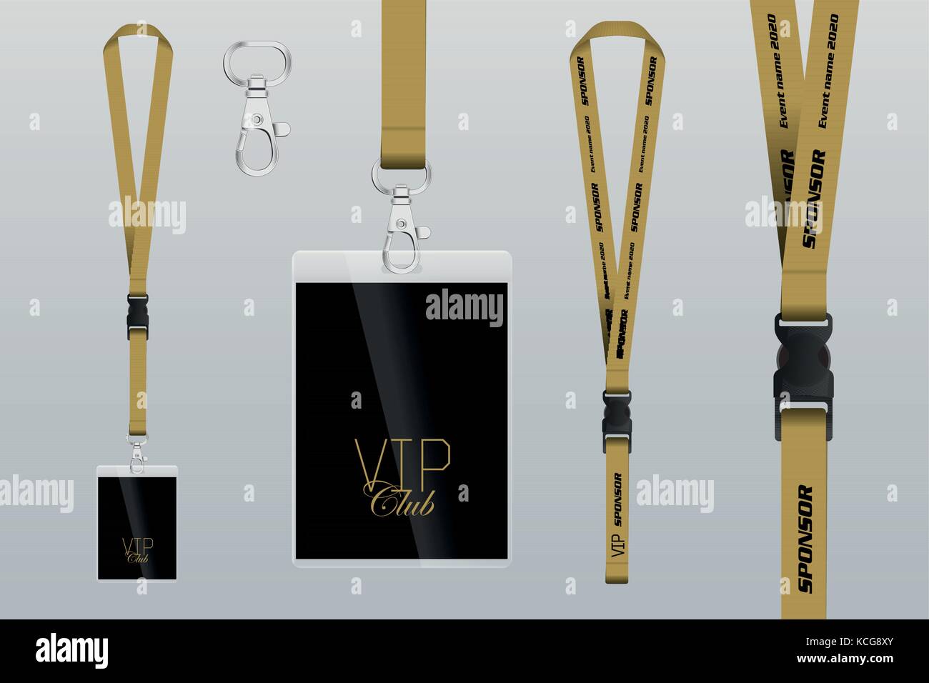 Satz von Lanyard und Abzeichen. Design Beispiel VIP-Pass. Vorlage vector Illustration. Stock Vektor