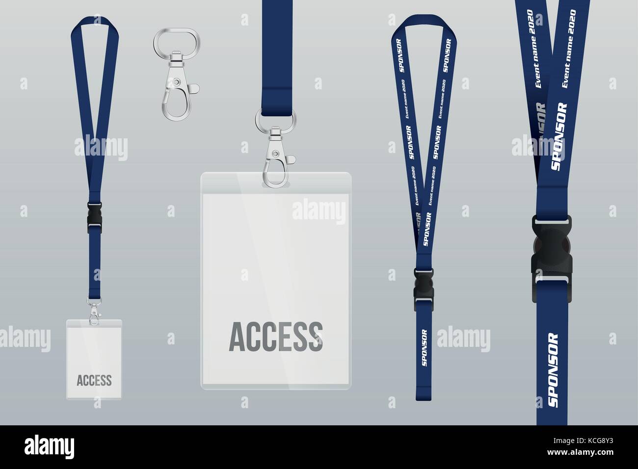 Satz von Lanyard und Abzeichen. Design Beispiel VIP-Pass. Vorlage vector Illustration. Stock Vektor