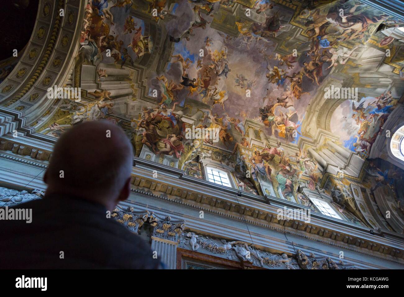 Trompe-l'oeil-Decke Fresko von Andrea Pozzo, die Kirche Sant'Ignazio, Rom, Italien. Stockfoto