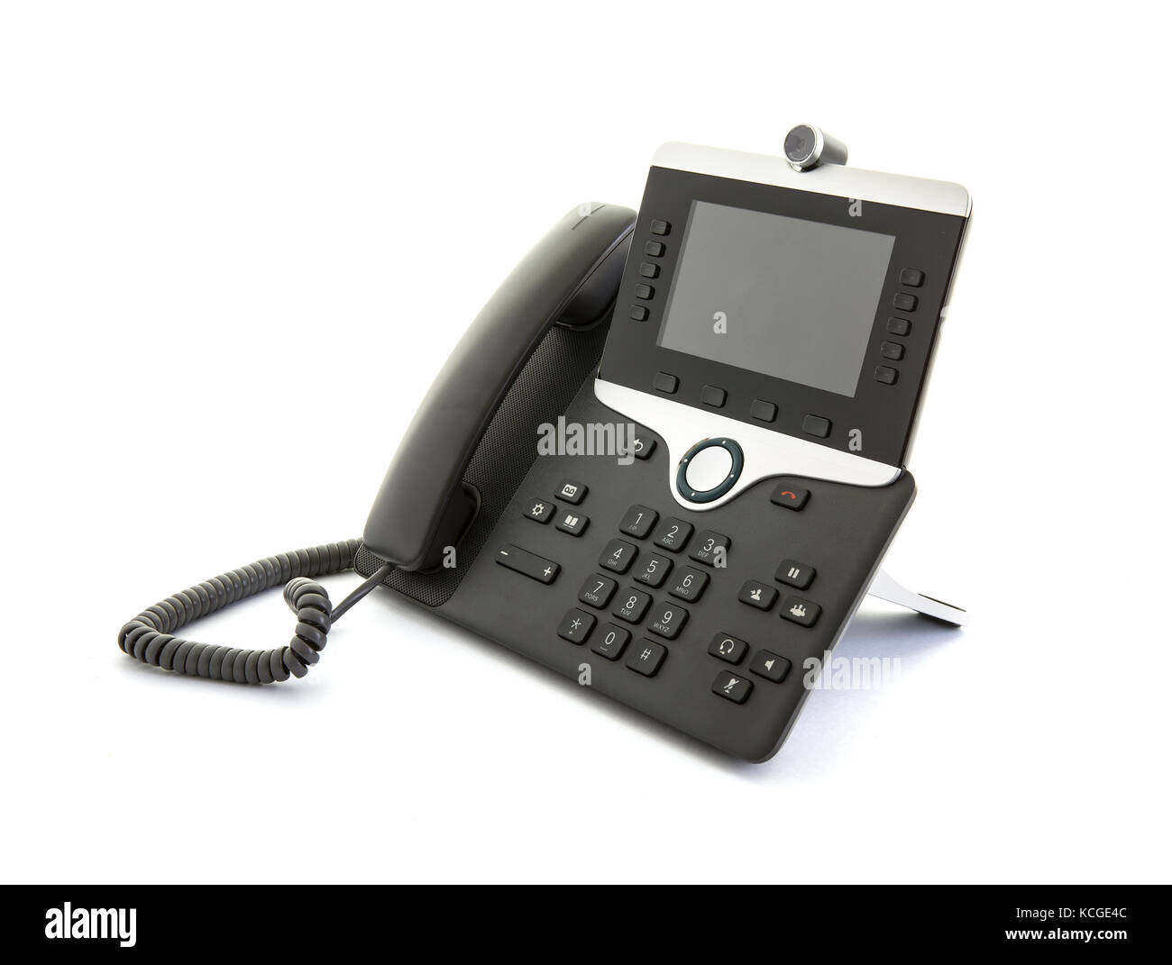 Moderne IP-Telefon auf weißem Hintergrund Stockfoto