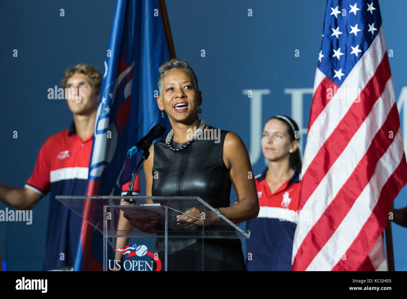 Katrina Adams ceo der Usta am 2017 US Open Tennis Championships. Stockfoto