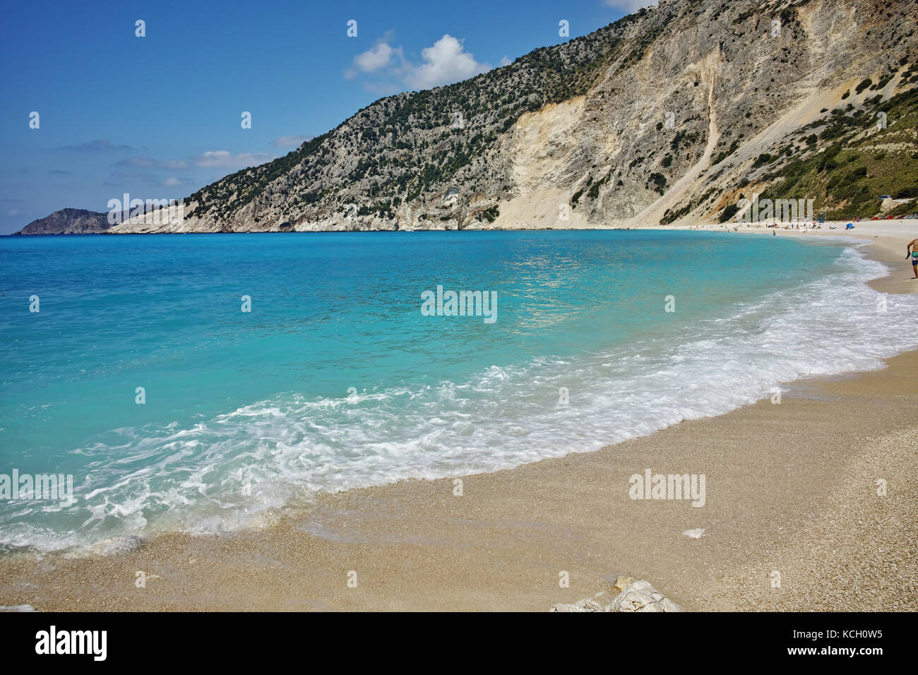 Blaue Wasser des schönen Strand Myrtos, Kefalonia, Ionische Inseln, Griechenland Stockfoto