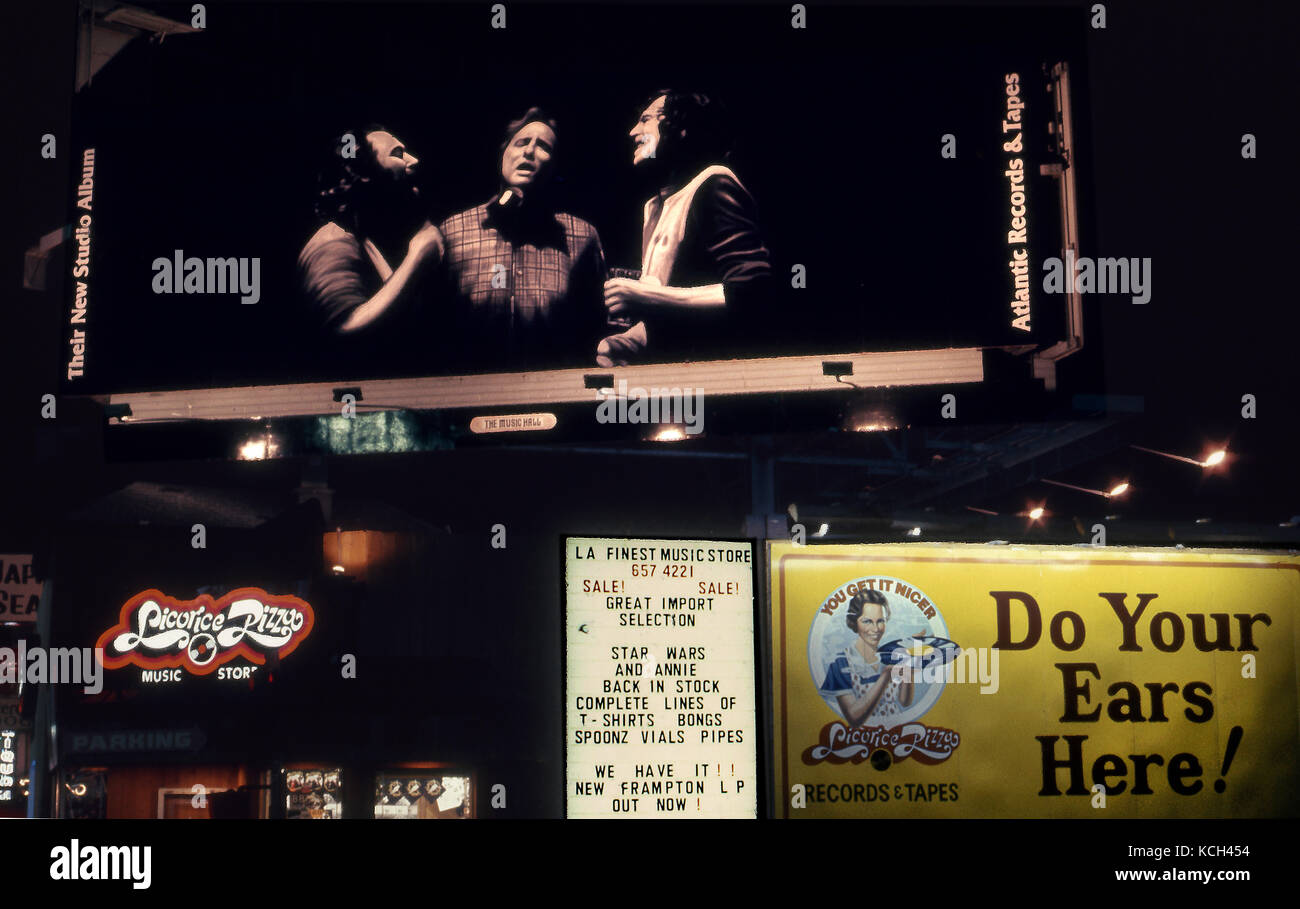 Plakat für Crosby, Stills und Nash auf dem Sunset Strip in Los Angeles, CA ca. 1977 Stockfoto