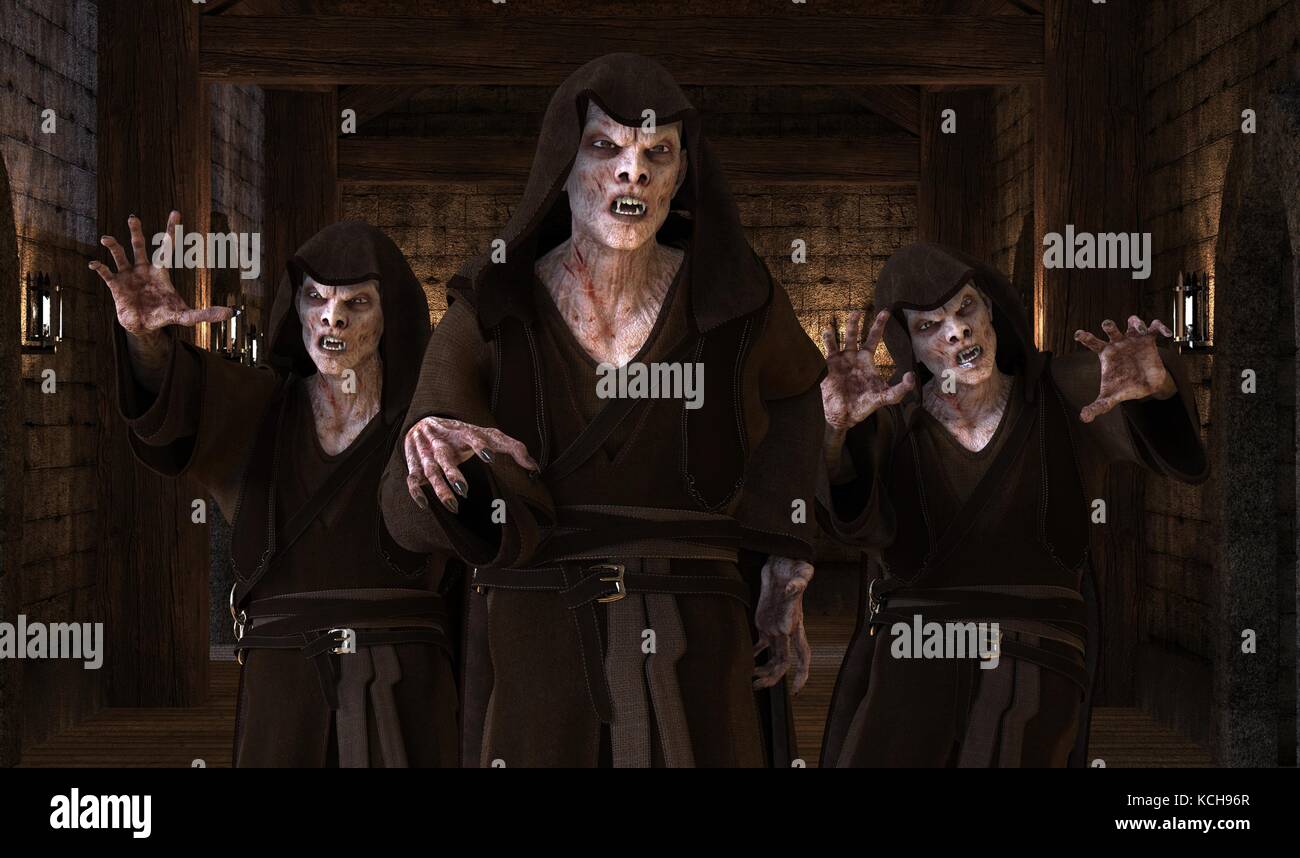 Vampire Monster auf einem mittelalterlichen Hintergrund 3d-Abbildung. Stockfoto