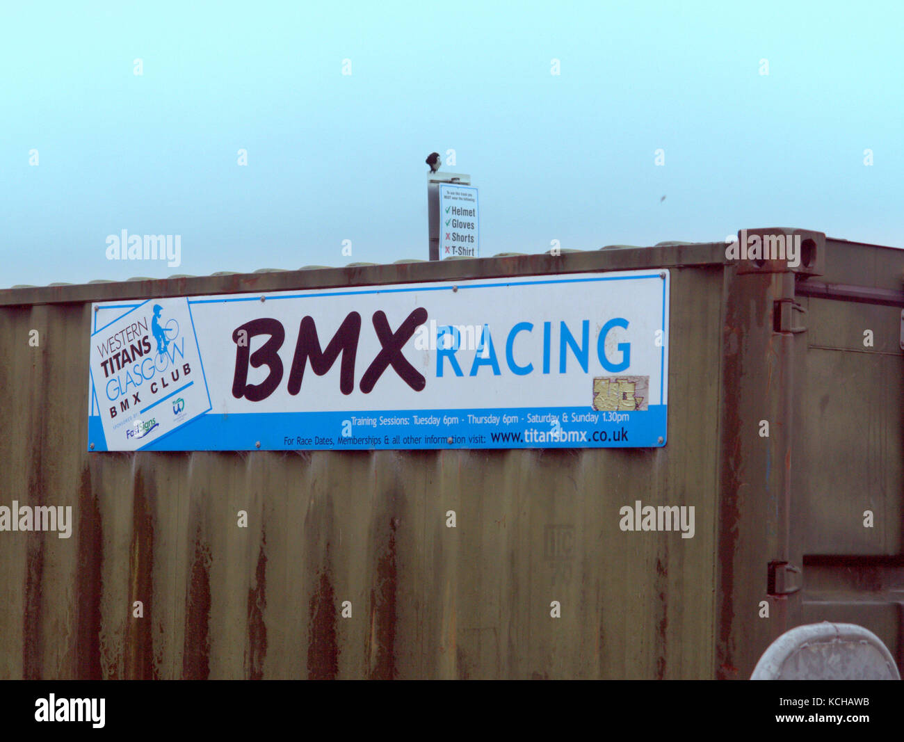 Western titans bmx Racing Club Glasgow, Glasgow, United Kingdom Club Haus container umgewandelt Stockfoto
