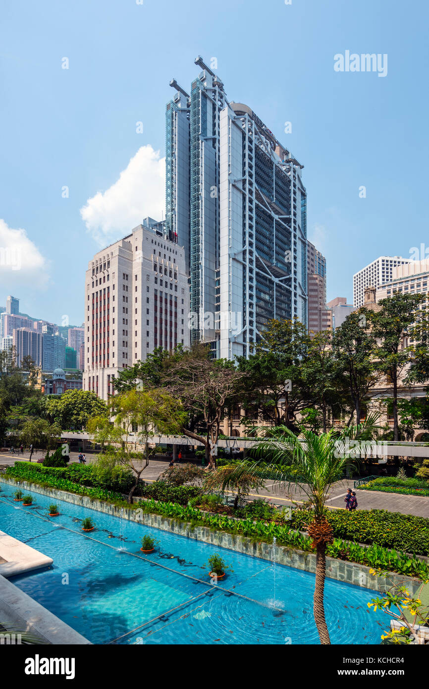 Chater Garden und letztinstanzliche Appellationsgericht mit hsbc Gebäude und Bank von China, Hong Kong Stockfoto