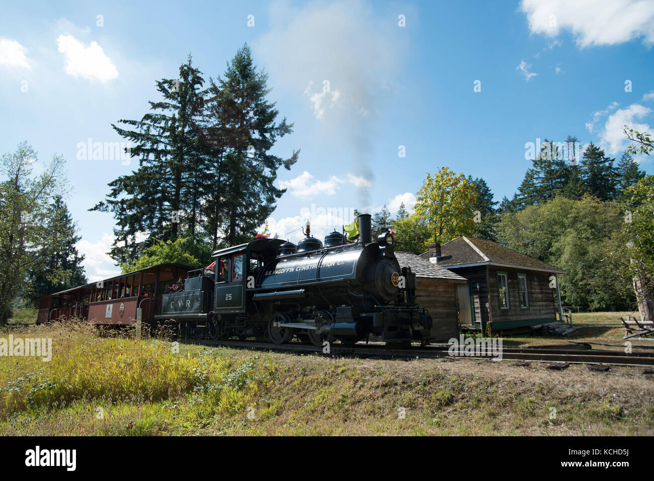 Dampflokomotive 25 am BC Wald Discovery Center in Duncan, British Columbia, Kanada. Stockfoto