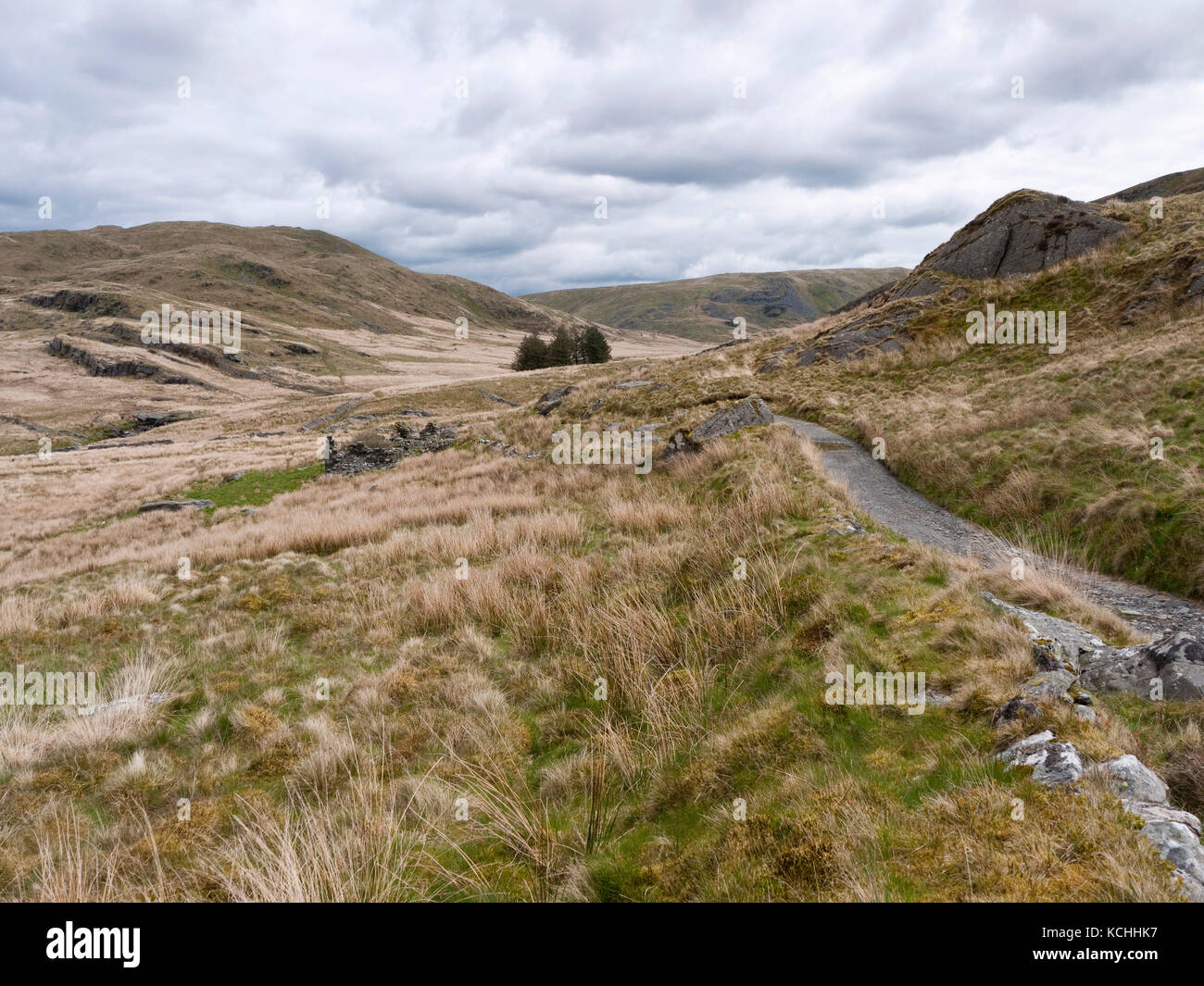 Entlang dem Tal des Afon Hyddgen unterhalb des Berges von Pumlumon (plynlimon) in den Cambrian Mountains, Mitte - Wales Stockfoto