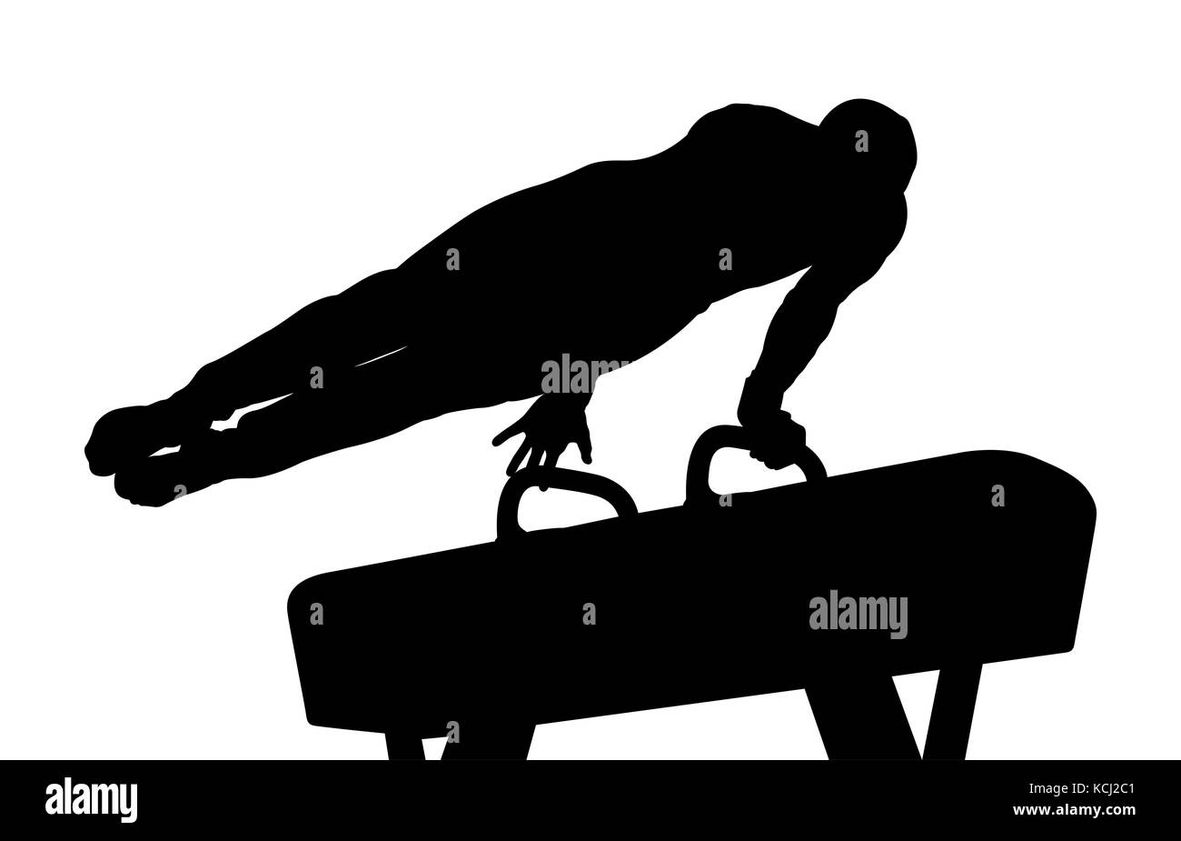 Pomme Pferd übung Athlet gymnast schwarze Silhouette Stockfoto