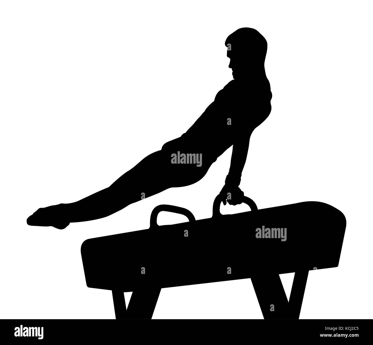Pomme Pferd männlichen Turnerin in der Gymnastik schwarze Silhouette Stockfoto