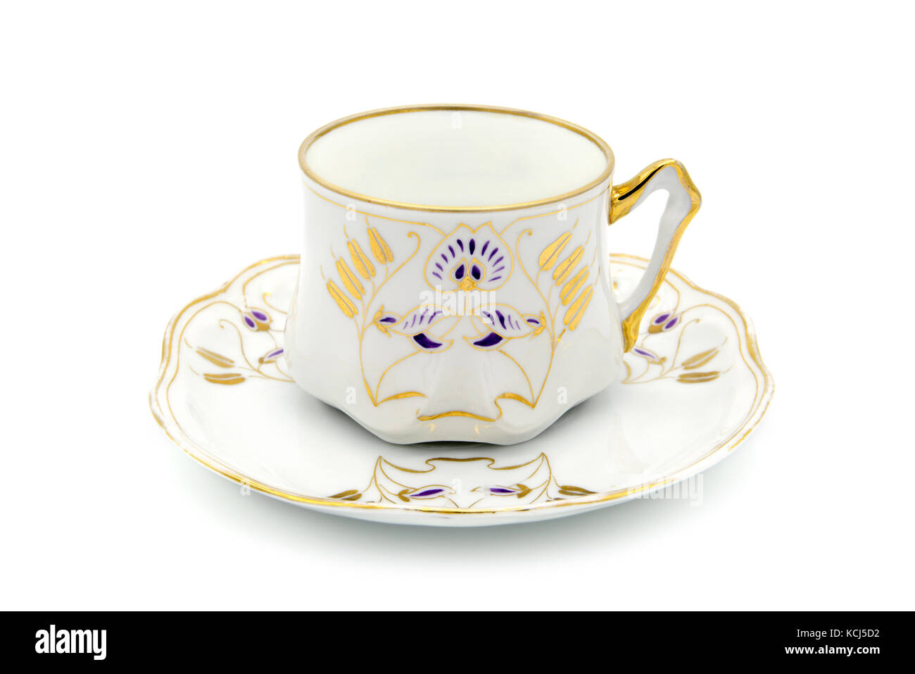 Jugendstil Zeit antike Kaffeetasse auf weißem Hintergrund isoliert. Stockfoto