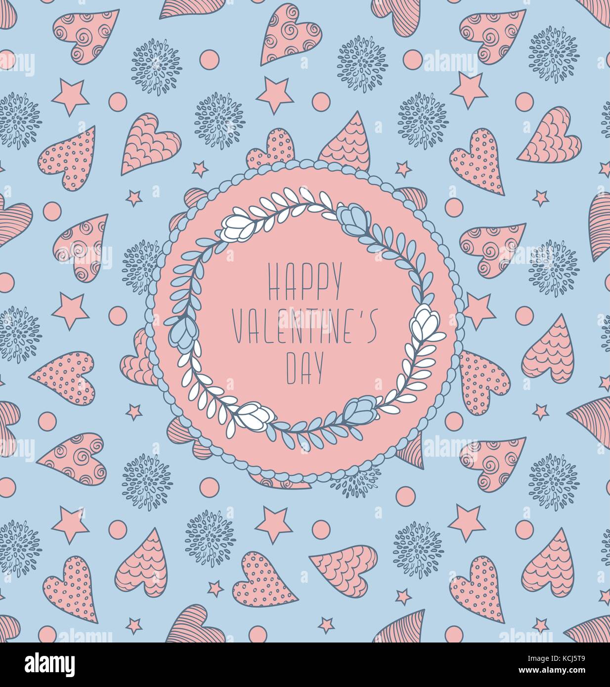 Die abstrakte valentine Karte mit nahtloser cute Muster mit Herzen, Blumen und Sterne Stock Vektor