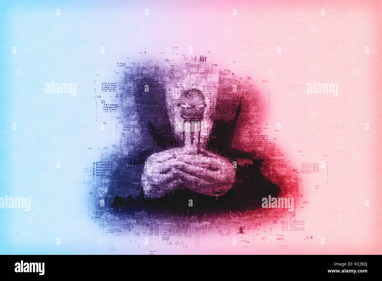 Weibliche Nachrichten Reporter journalist Durchführung Interview, Hand mit Mikrofon, mixed media Abbildung Stockfoto