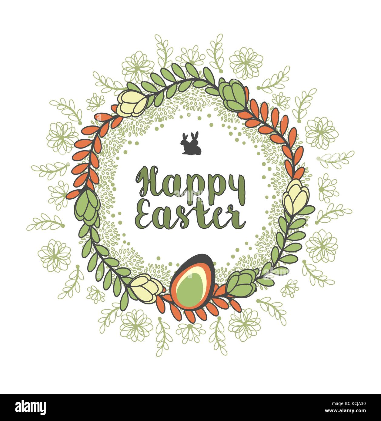 Abstrakte Feiertag Ostern niedliche Karte mit Blumen, Eier und Häschen Stock Vektor