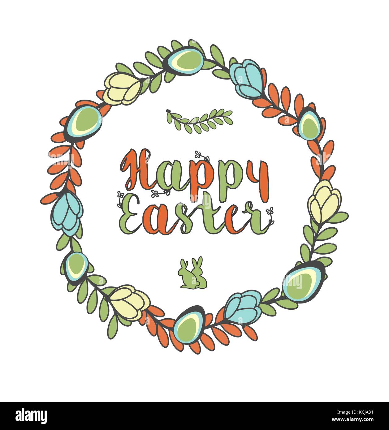 Abstrakte Feiertag Ostern niedliche Karte mit Blumen, Eier und Häschen Stock Vektor