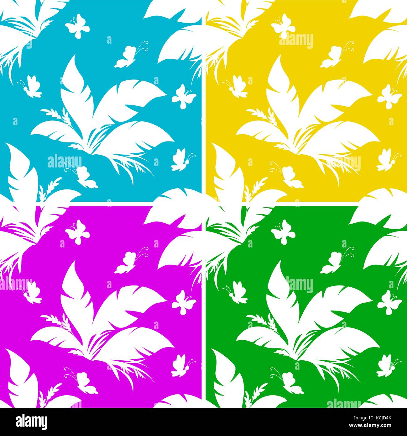 Fliese Muster, Anlage und Schmetterling Stock Vektor