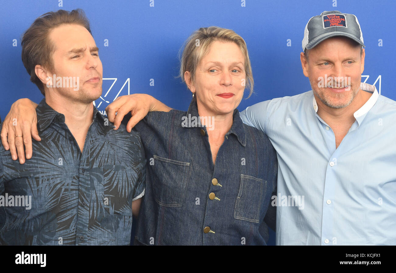 74th Venice Film Festival - 'Three Reklametafeln Outside Ebbing, Missouri' - Fotoruf mit Frances McDormand, Sam Rockwell, Woody Harrelson Where: Venice, Italy Wann: 04 Sep 2017 Credit: WENN.com Stockfoto