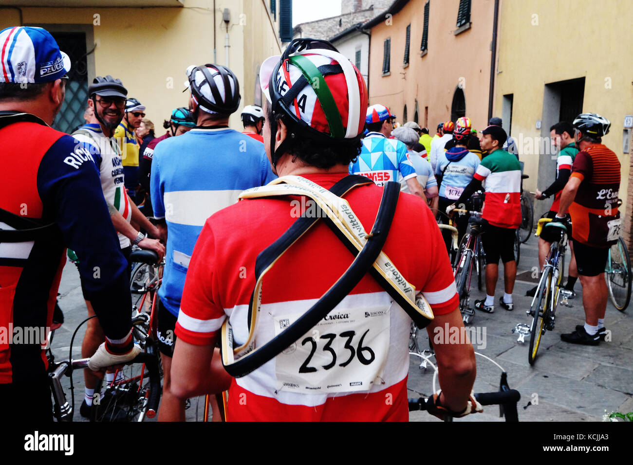 Granfondo Eroica Radrennen Gaiole in Chianti, Toskana, Italien Stockfoto