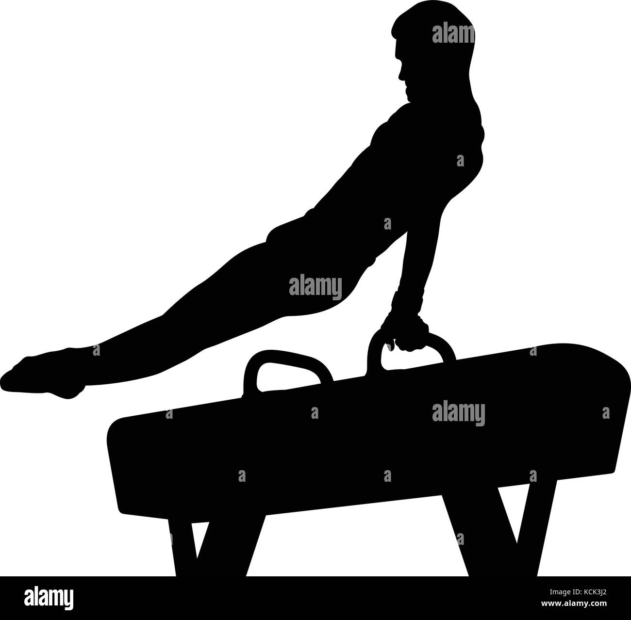 Pomme Pferd männlichen Turnerin in der Gymnastik schwarze Silhouette Stock Vektor