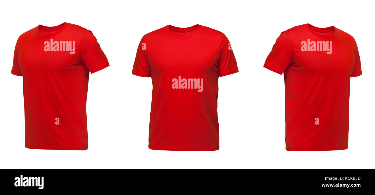 Rot ärmelloses T-Shirt.t-shirt Vorderansicht drei Positionen auf weißem Hintergrund Stockfoto